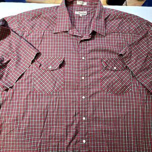Foxfire Men RedGreen Plaid Cotton Blend Pearl Snap Short Sleeve Shirt - 3XT Tall